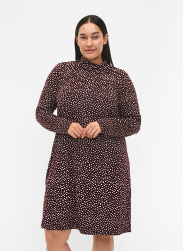 FLASH - Long sleeve dress with turtleneck, Fudge Dot, Model image number 0