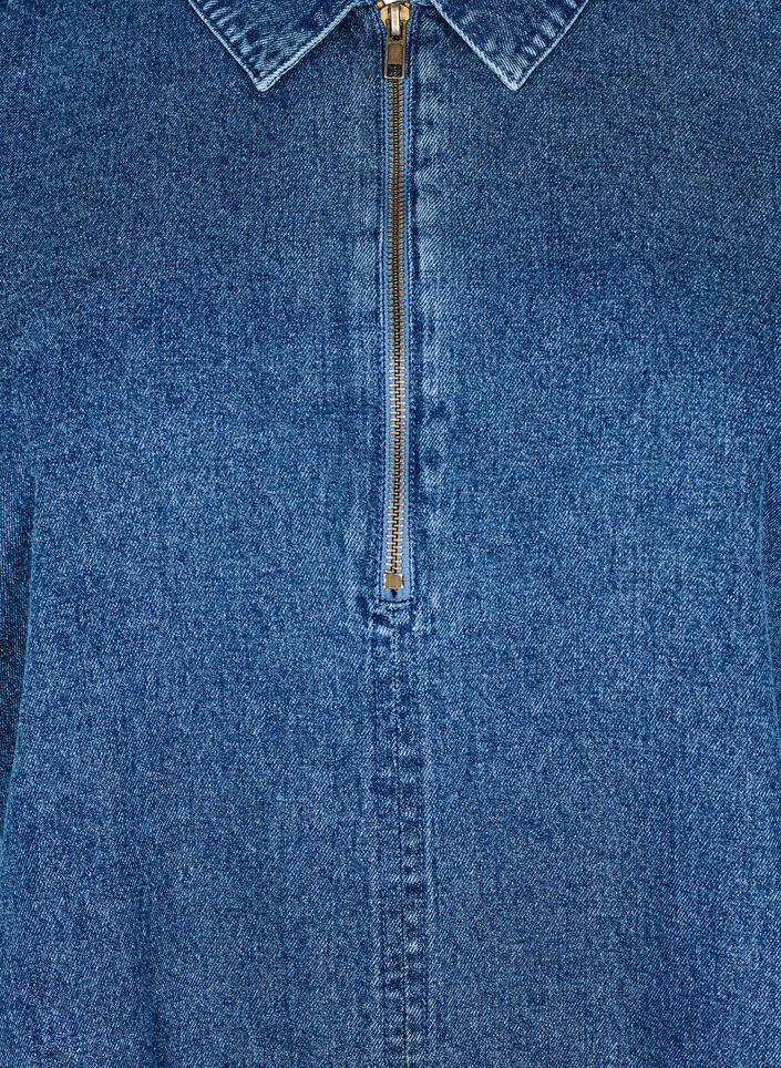 Short denim dress with zipper and 3/4 sleeves, Blue, Packshot
