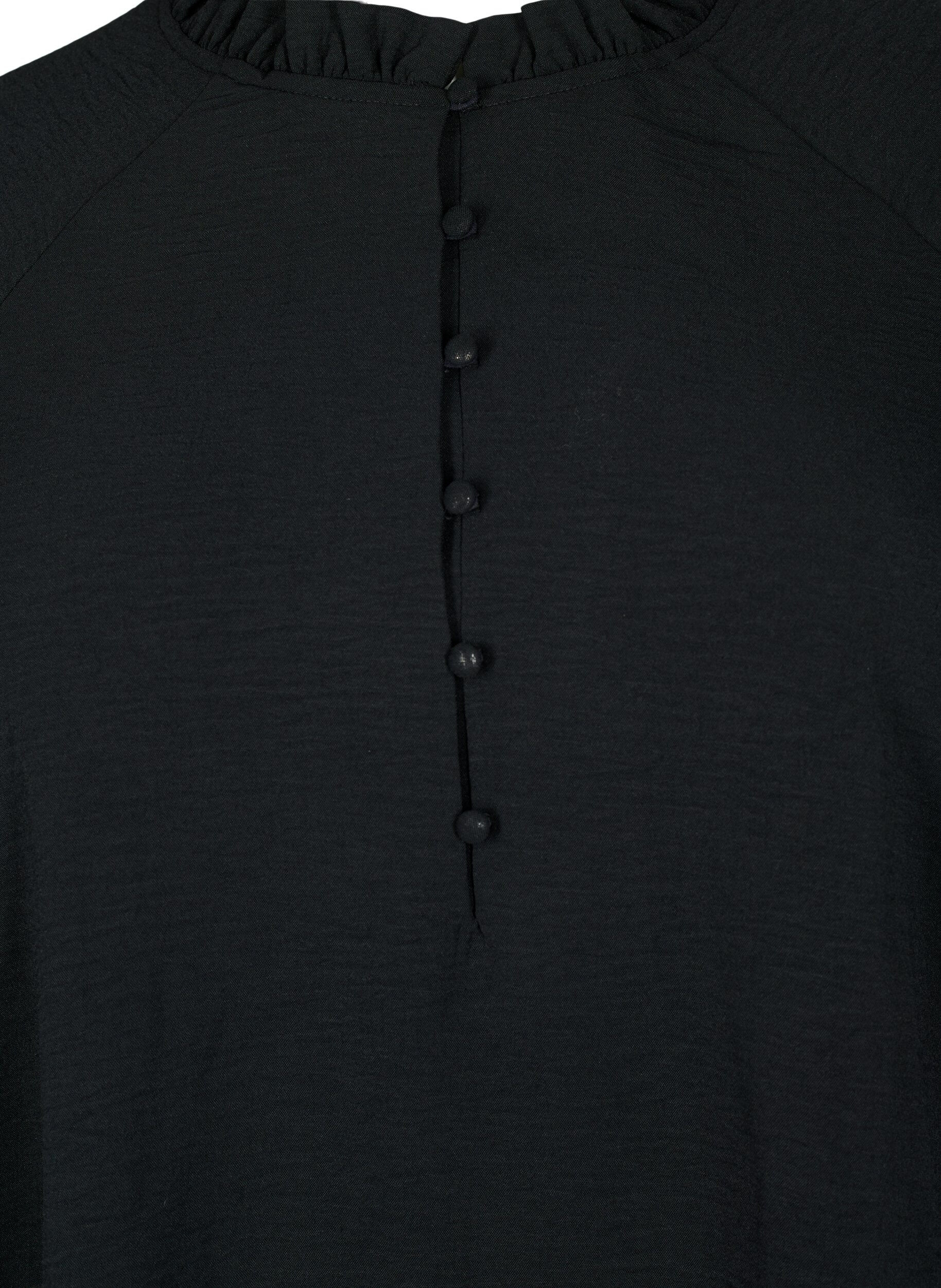 Zizzifashion Blouse with ruffles and buttons, Black, Packshot image number 2