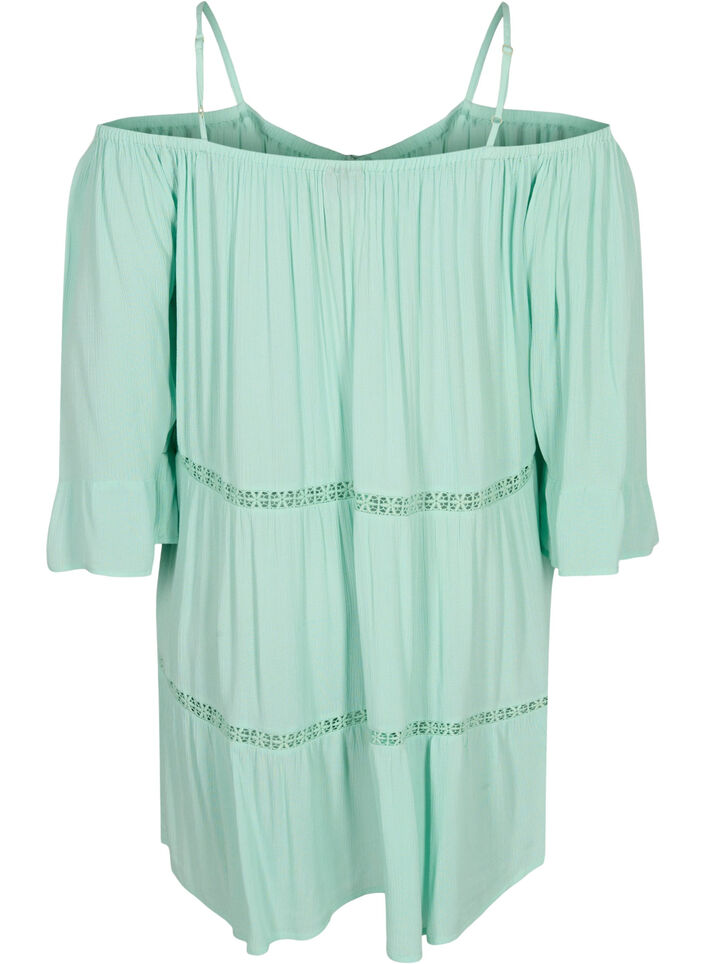 Beach tunic with off-shoulder, Brook Green, Packshot image number 1
