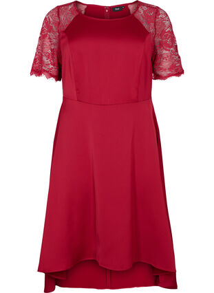 Midi dress with short lace sleeves, Rhubarb, Packshot image number 0