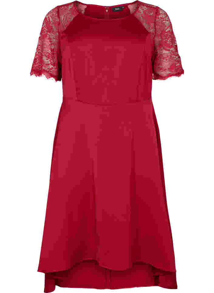 Midi dress with short lace sleeves, Rhubarb, Packshot image number 0