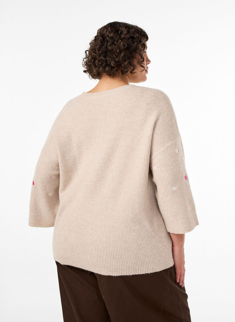 Knitted blouse with small embroidered motifs, Beige, Model image number 2