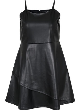 Faux leather a-line dress, Black, Packshot image number 0