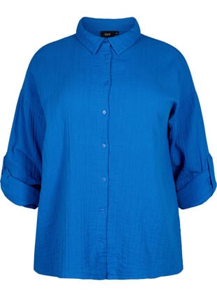 Shirt with cotton muslin collar, Victoria blue, Packshot image number 0