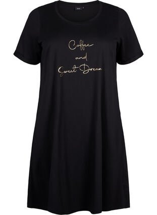 Short-sleeved nightgown in organic cotton, Black Coffee, Packshot image number 0