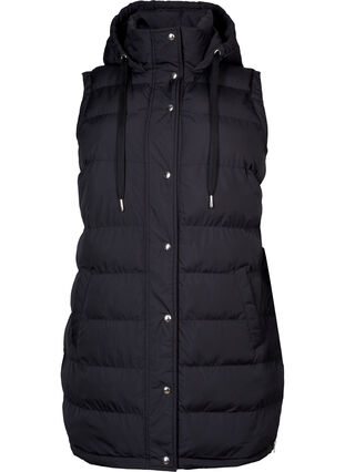 Long vest with hood and button closure, Black, Packshot image number 0
