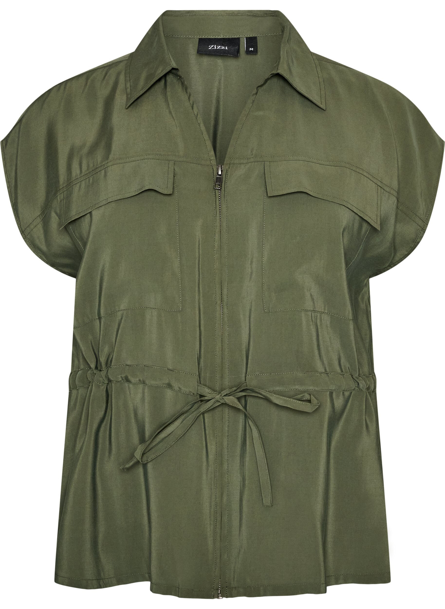 Modal vest with zipper and tie-belt