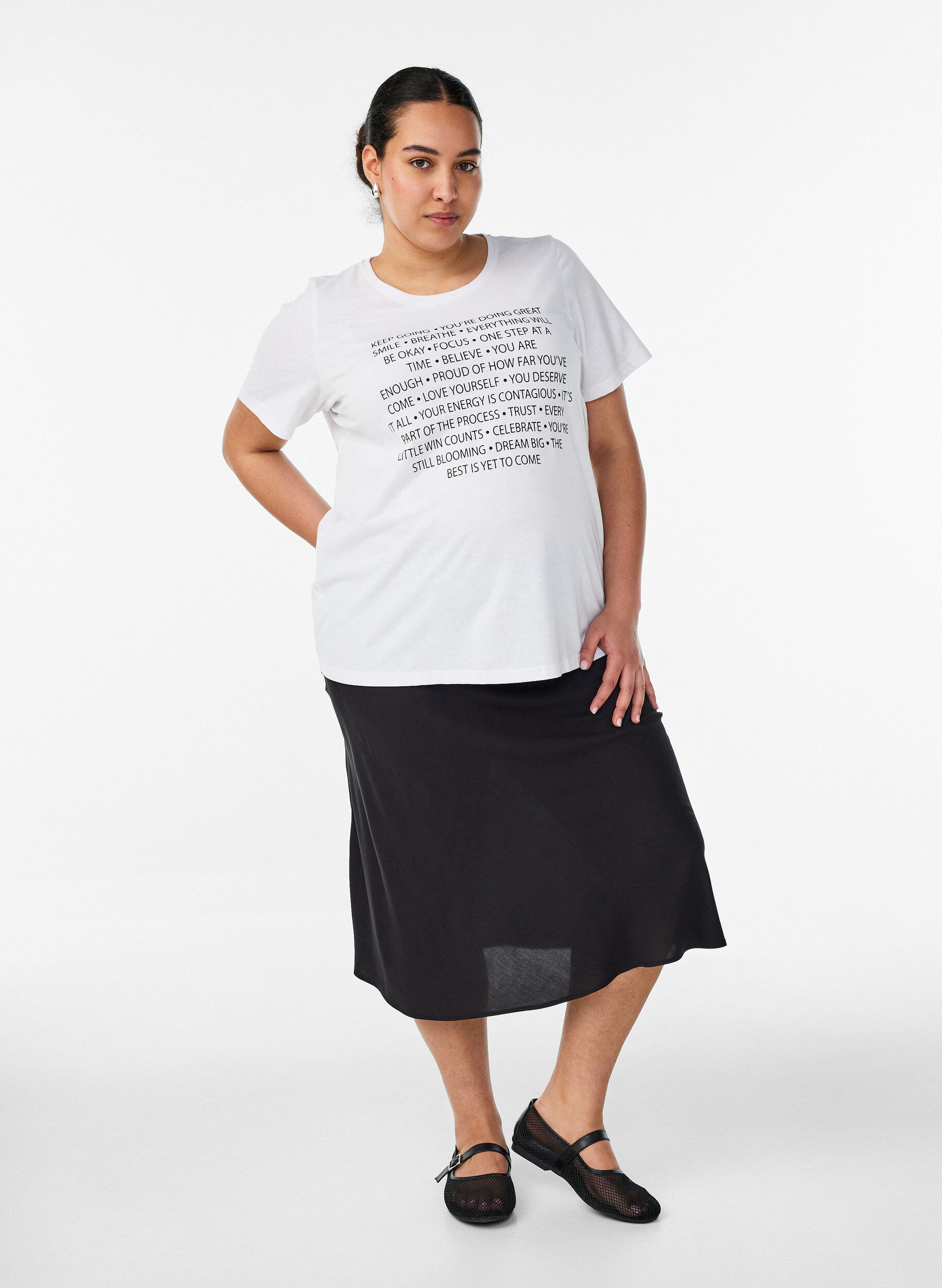 ZizzifashionViscose skirt with an elasticated waist, Black, Model image number 0