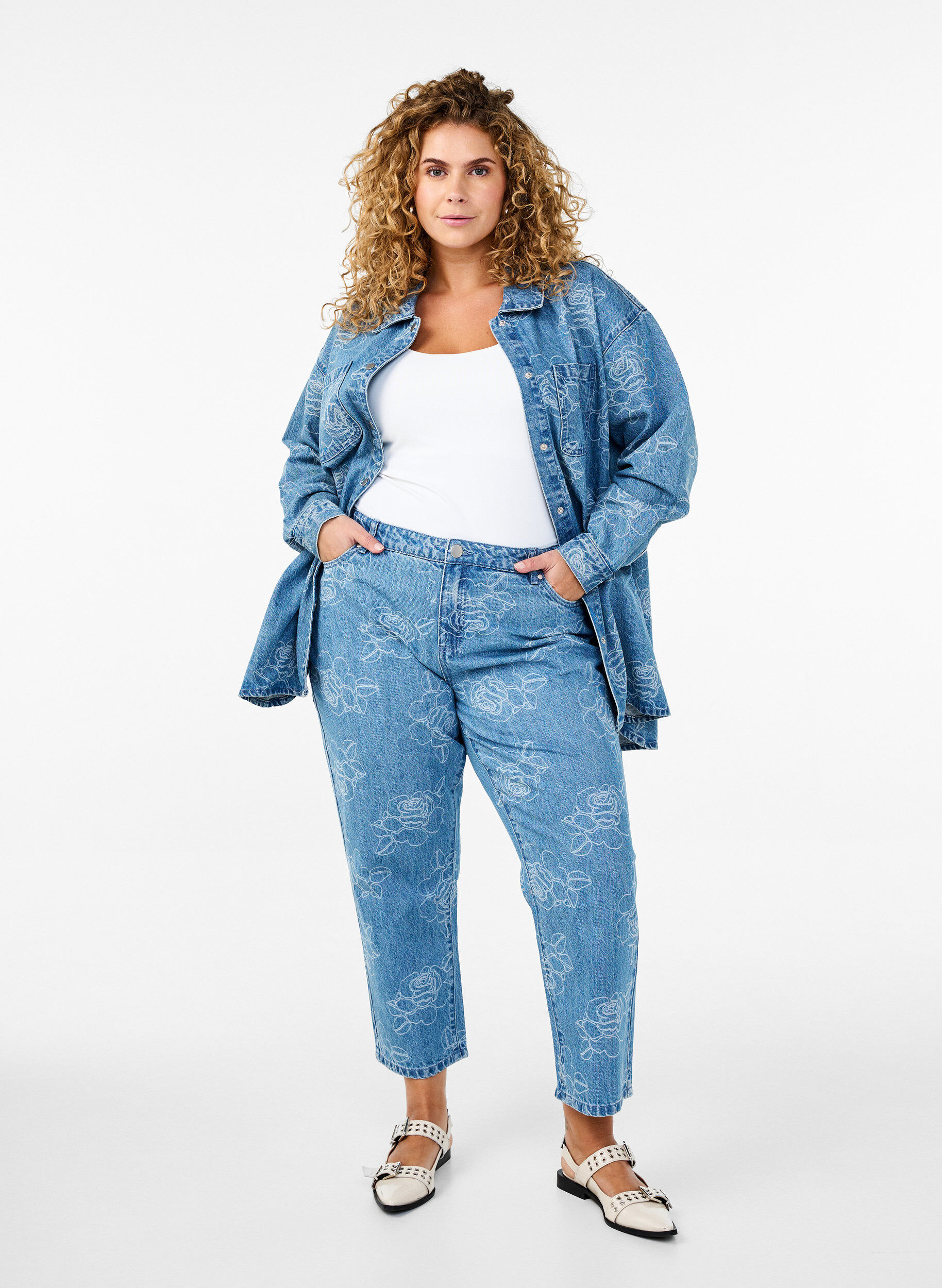 Zizzifashion Vera floral jeans, Light Blue, Model image number 0
