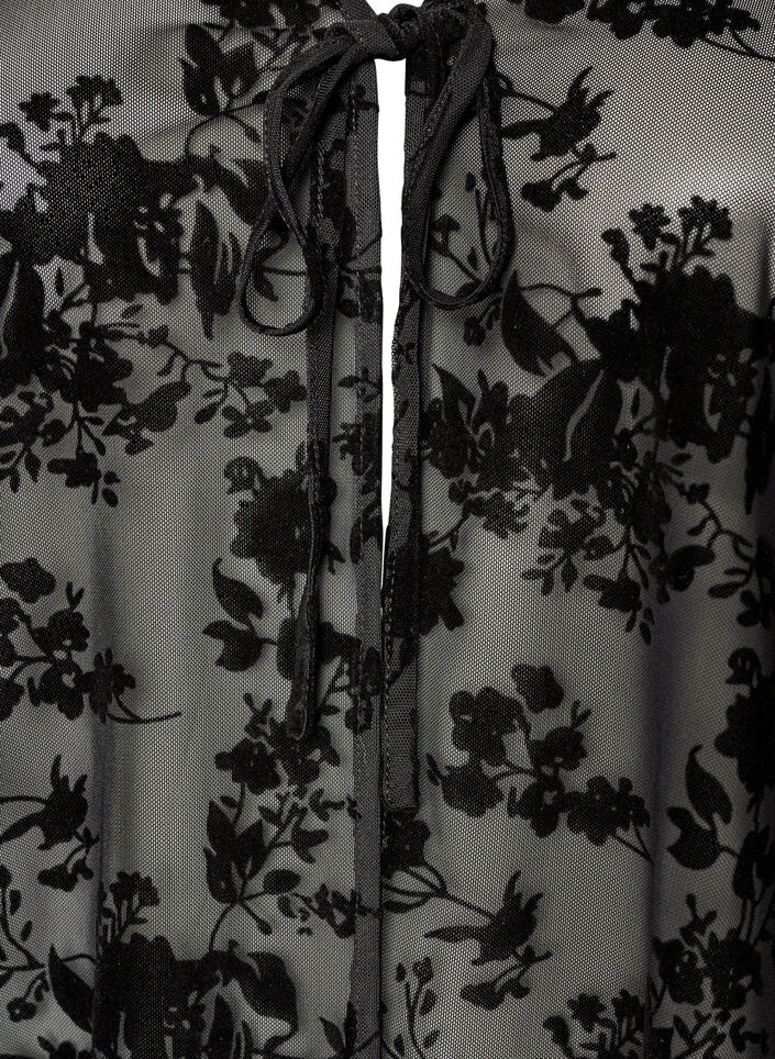 Mesh blouse with floral pattern and open front, Black, Packshot image number 2