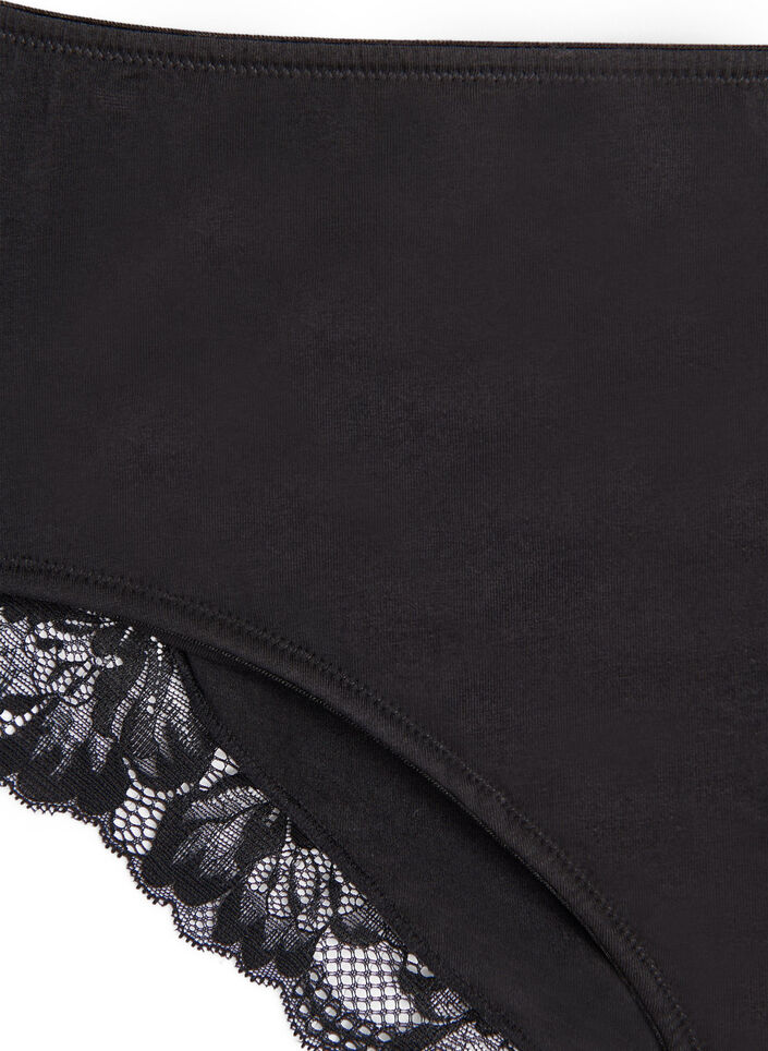 Cotton panties with an inside pocket and lace, Black, Packshot image number 2