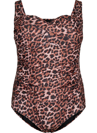 Swimsuit with draping and padded cups, Leopard, Packshot image number 0