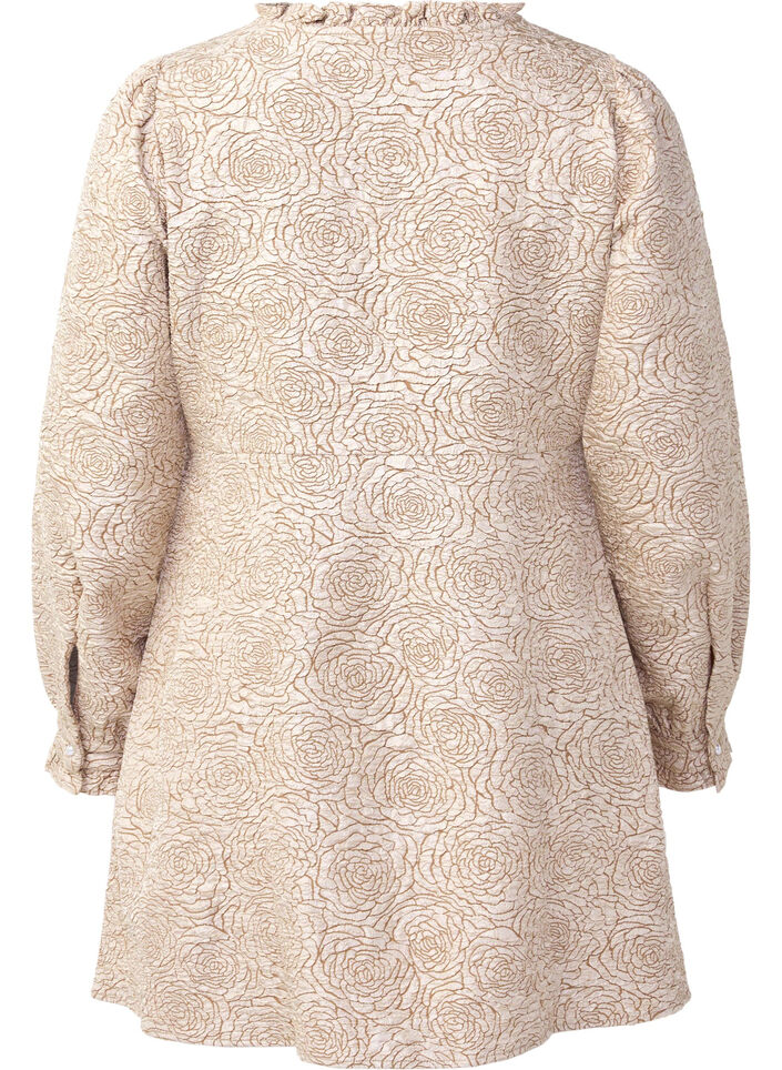 Short jacquard dress with floral pattern, Stucco, Packshot image number 1