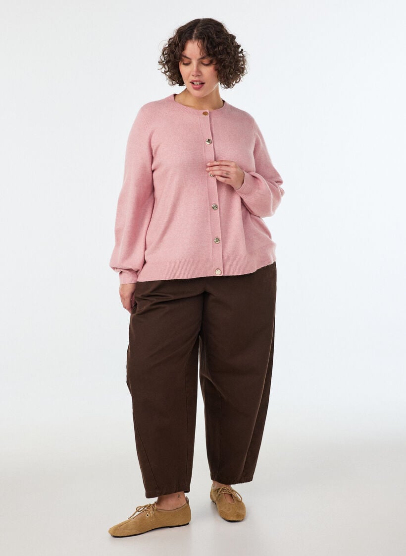 Cardigan in a soft knit with gold-coloured buttons, Red, Model image number 1
