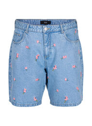 Denim shorts with embroidered flowers, Light Blue AOP, Packshot