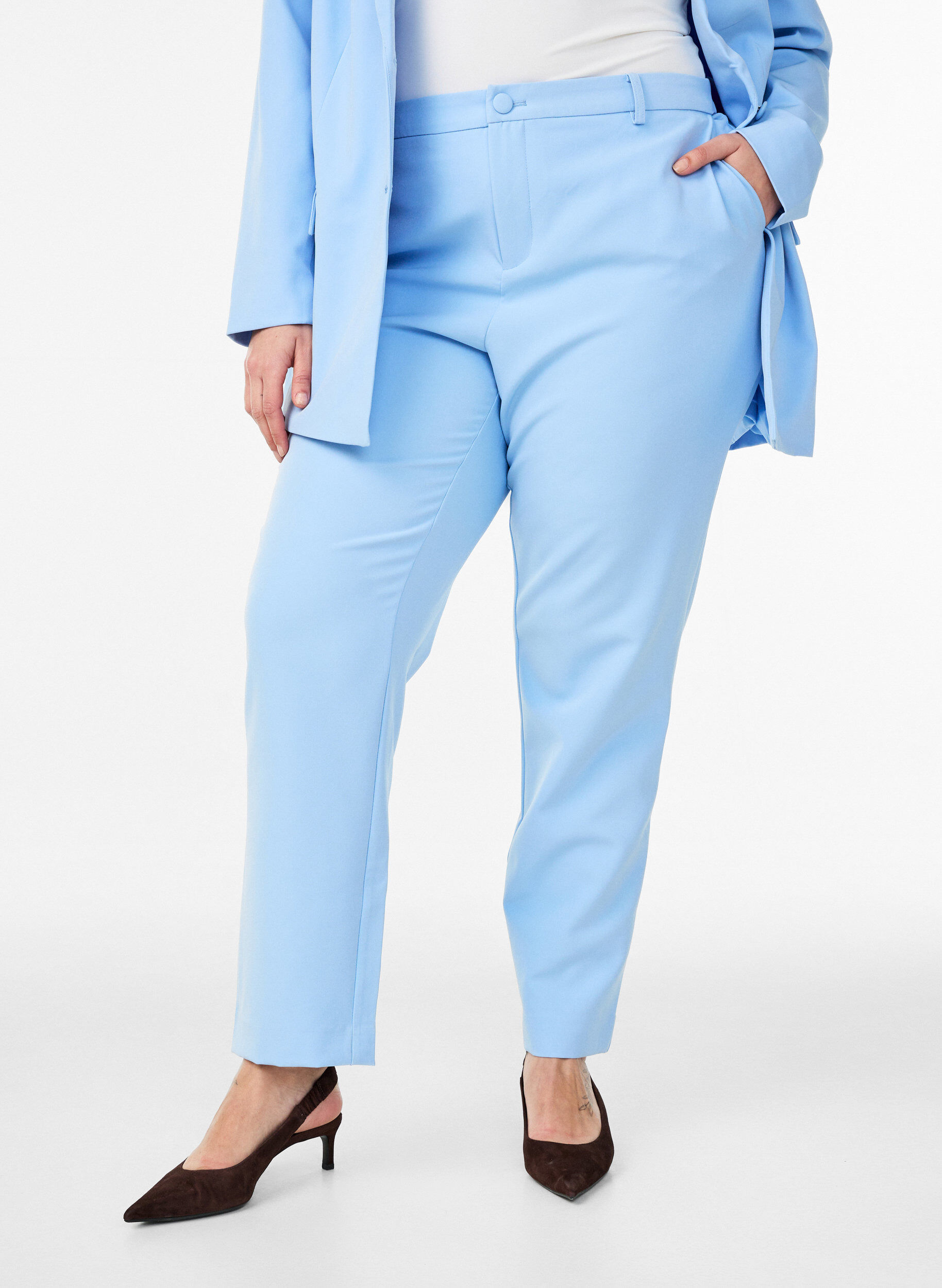 ZizzifashionTrousers with pockets and straight legs, Light Blue, Model image number 2