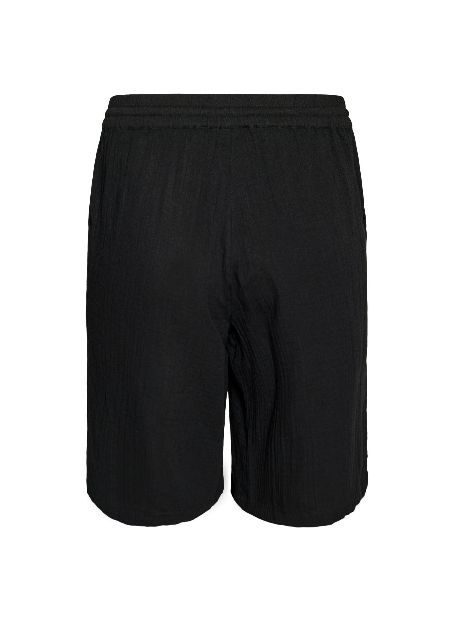 ZizzifashionLoose cotton muslin shorts with a high waist, Black, Packshot image number 1