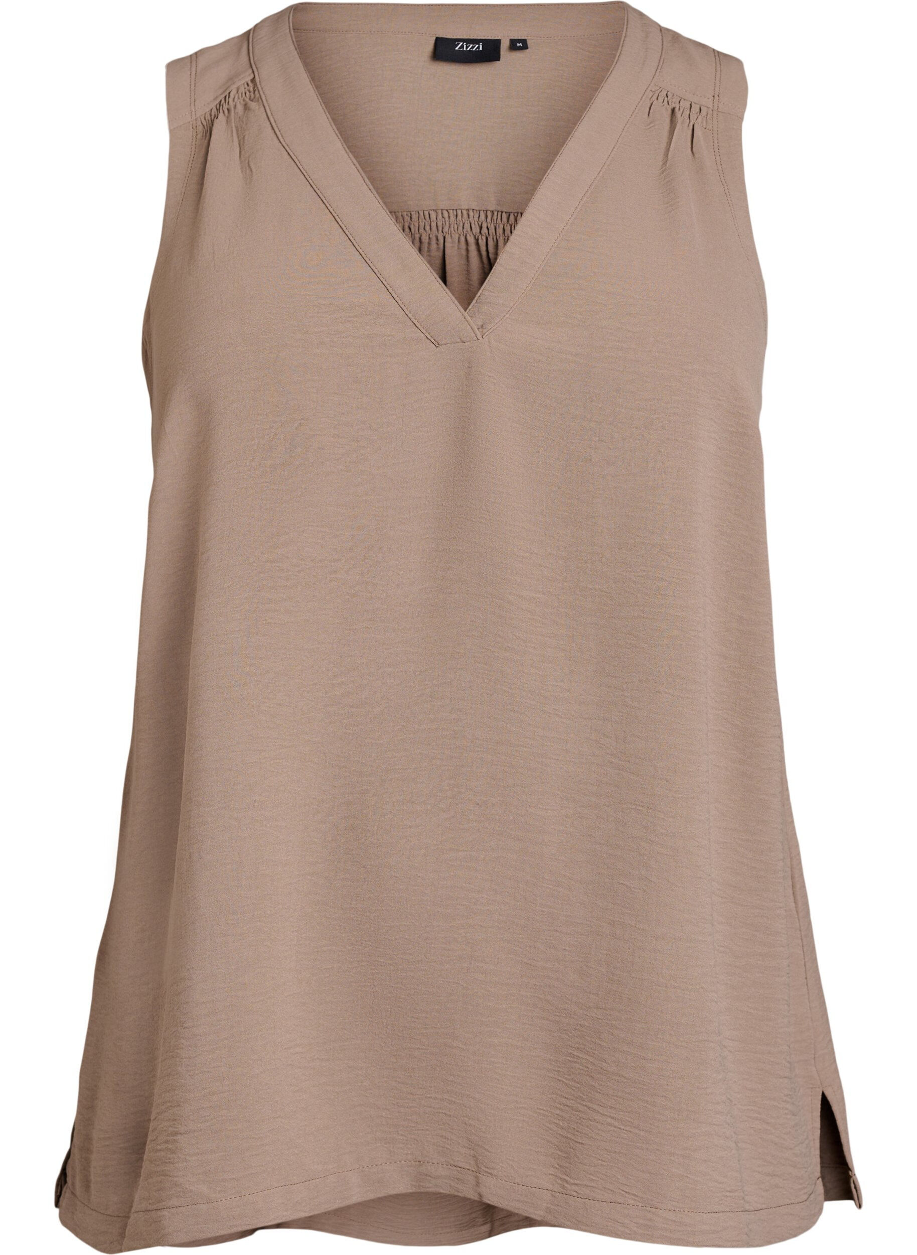 Zizzifashion Sleeveless top with wrinkle details, Brown, Packshot image number 0