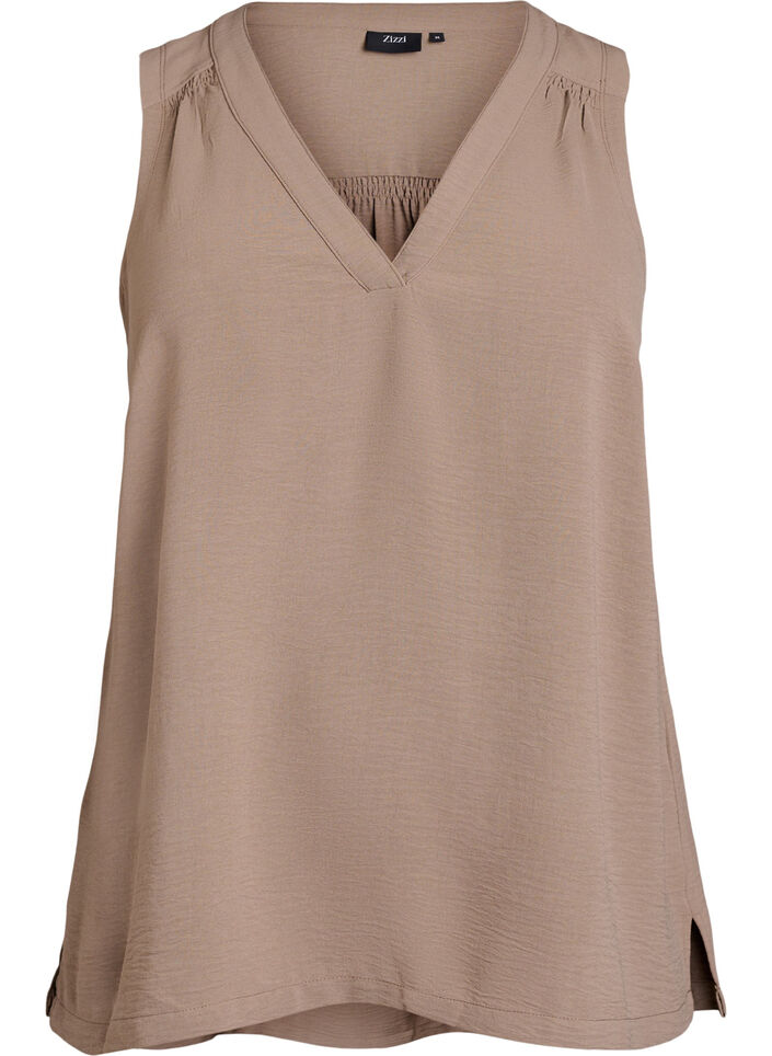 Sleeveless top with wrinkle details, Brown, Packshot image number 0