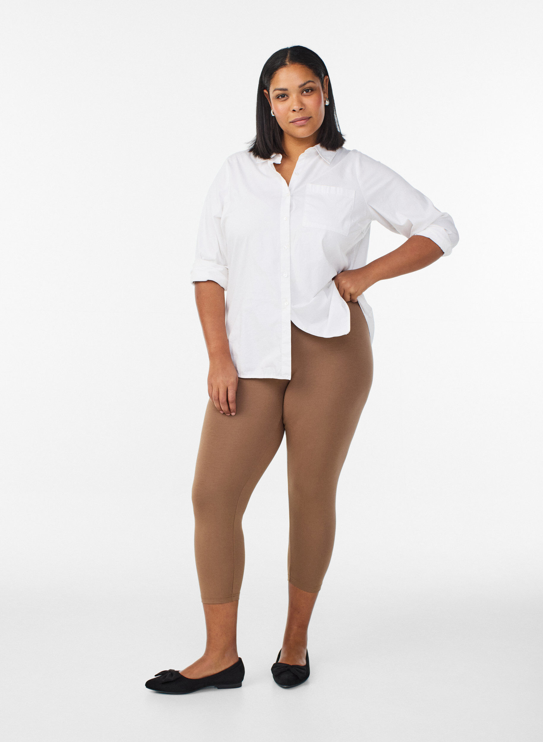 ZizzifashionBasic 3/4 leggings in viscose, Brown, Model image number 1