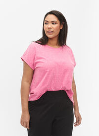 Melange t-shirt with short sleeves, Beetroot Purple Mél, Model