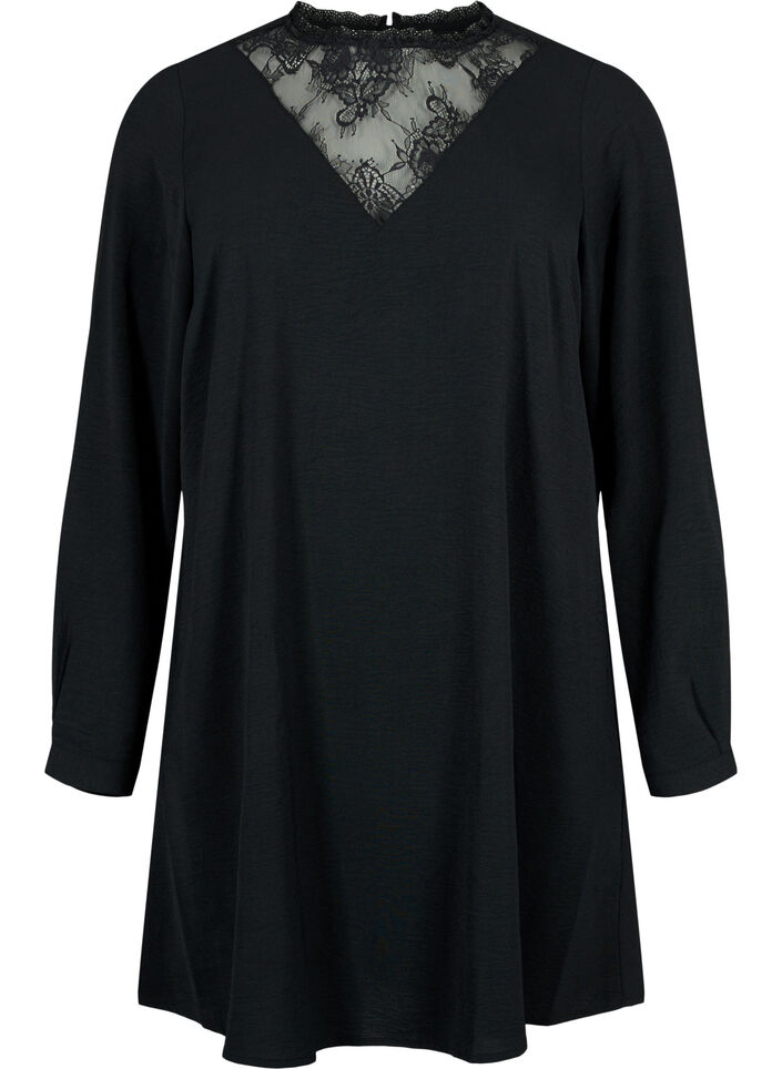 Dress with lace details, Black, Packshot image number 0