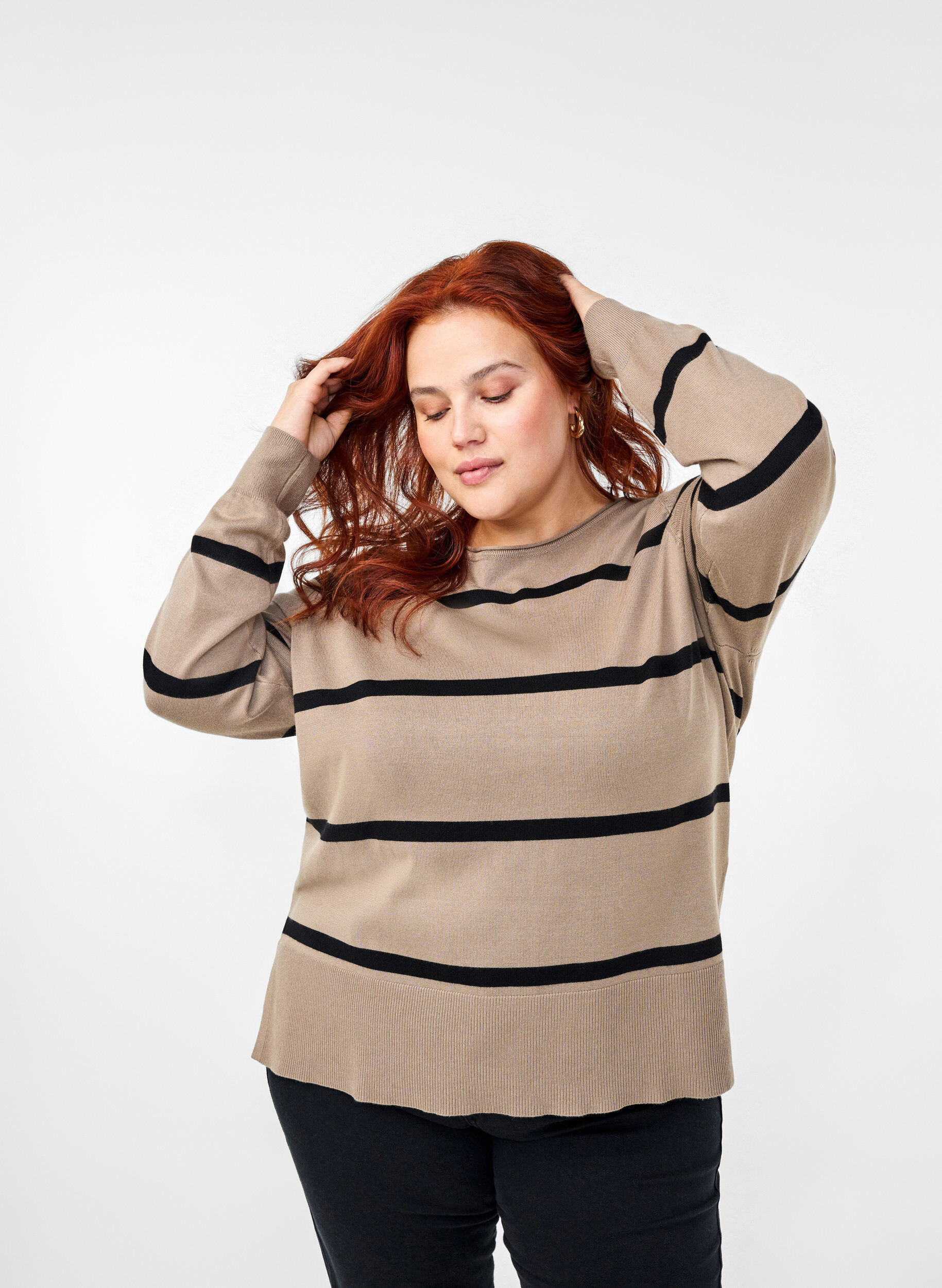 Zizzifashion Knitted viscose blouse with stripes, Grey, Image image number 0