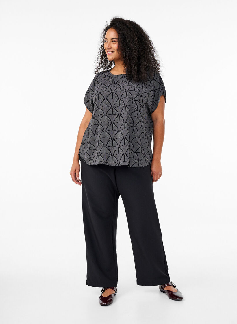 Short-sleeved blouse with print, Black Grey Graphic , Model image number 2