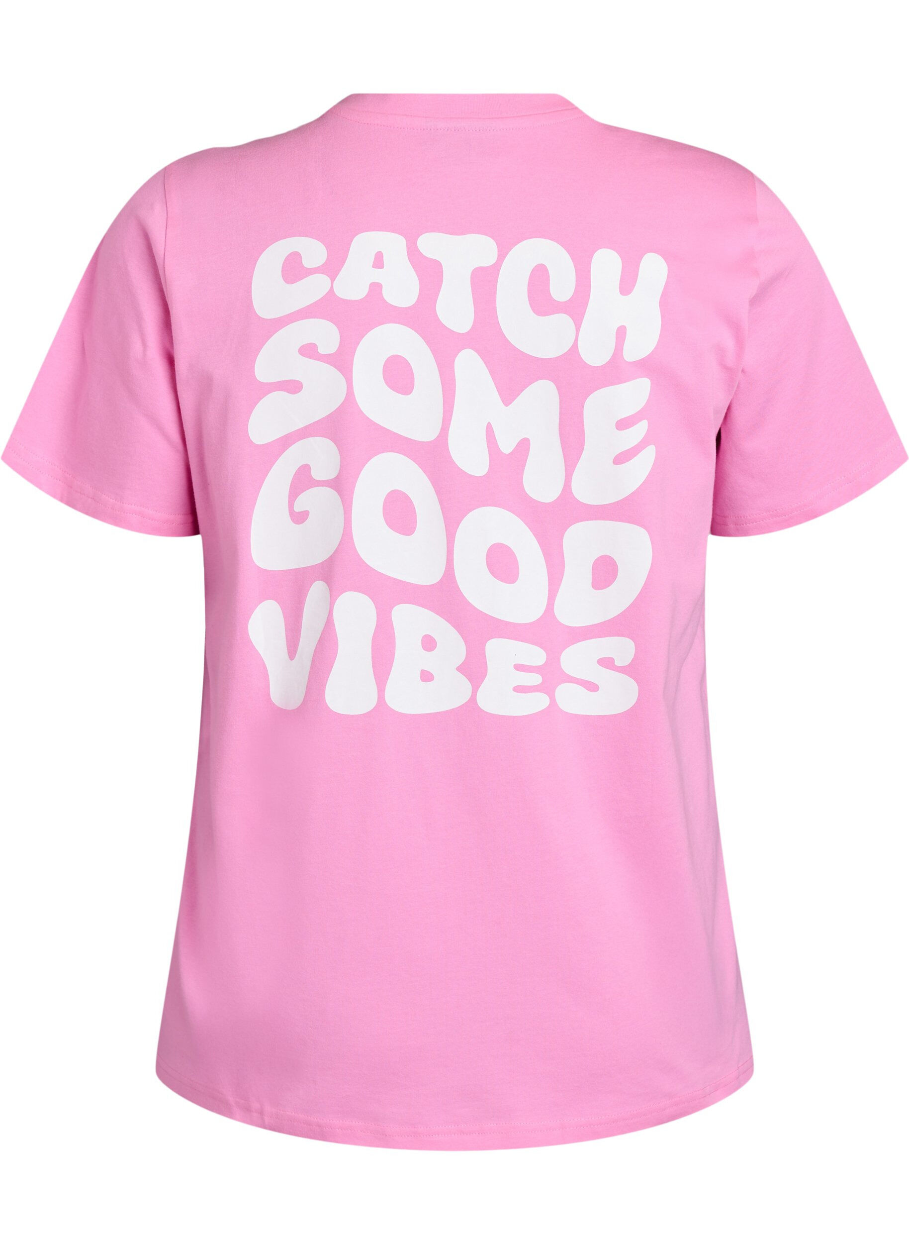 ZizzifashionOrganic cotton T-shirt with text motif, Pink, Packshot image number 1