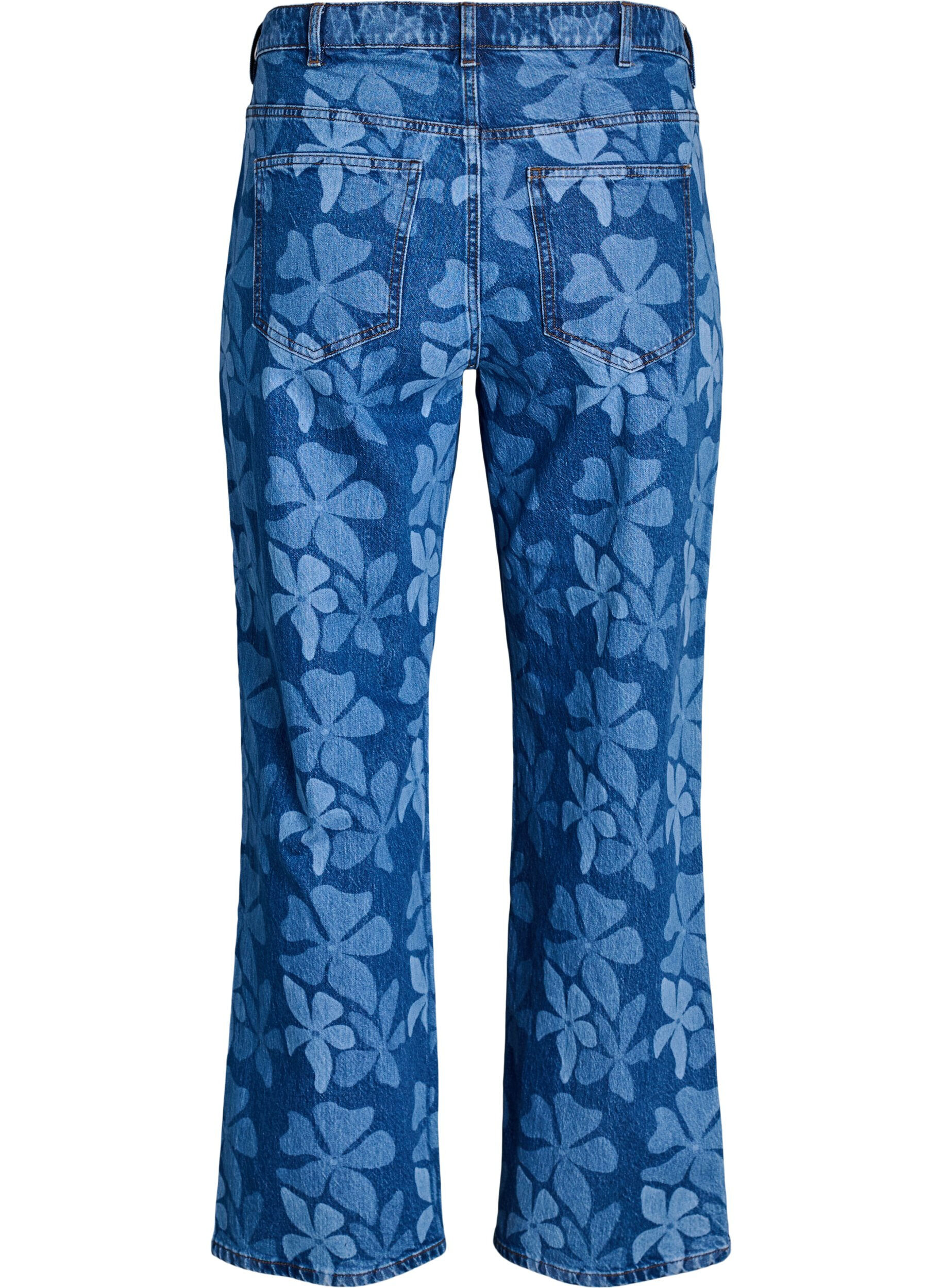 Zizzifashion Myra jeans in floral denim with a wide fit, Blue, Packshot image number 1