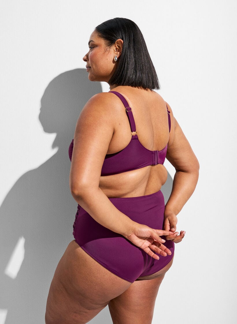 High-waisted bikini briefs with draping, Purple, Model image number 1