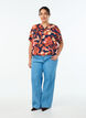 Viscose blouse with floral print and short sleeves, 9990, Model image number 1
