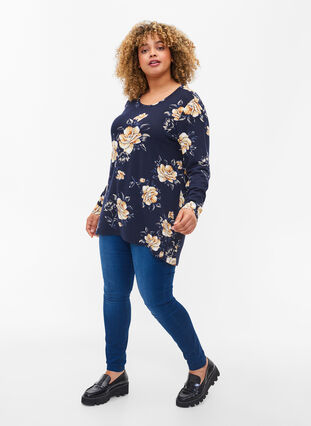 Floral blouse with long sleeves, Night Sky Flower AOP, Model image number 2