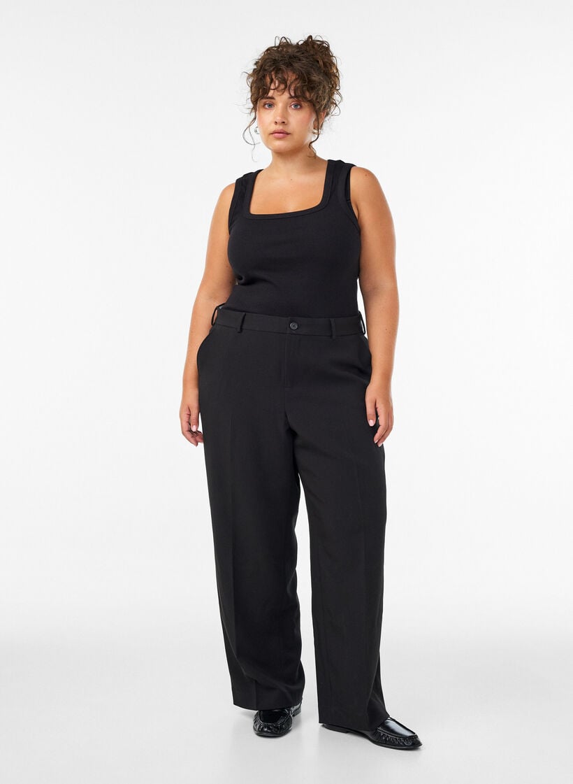 Tailored trousers with wide legs and high waist, Black, Model image number 0