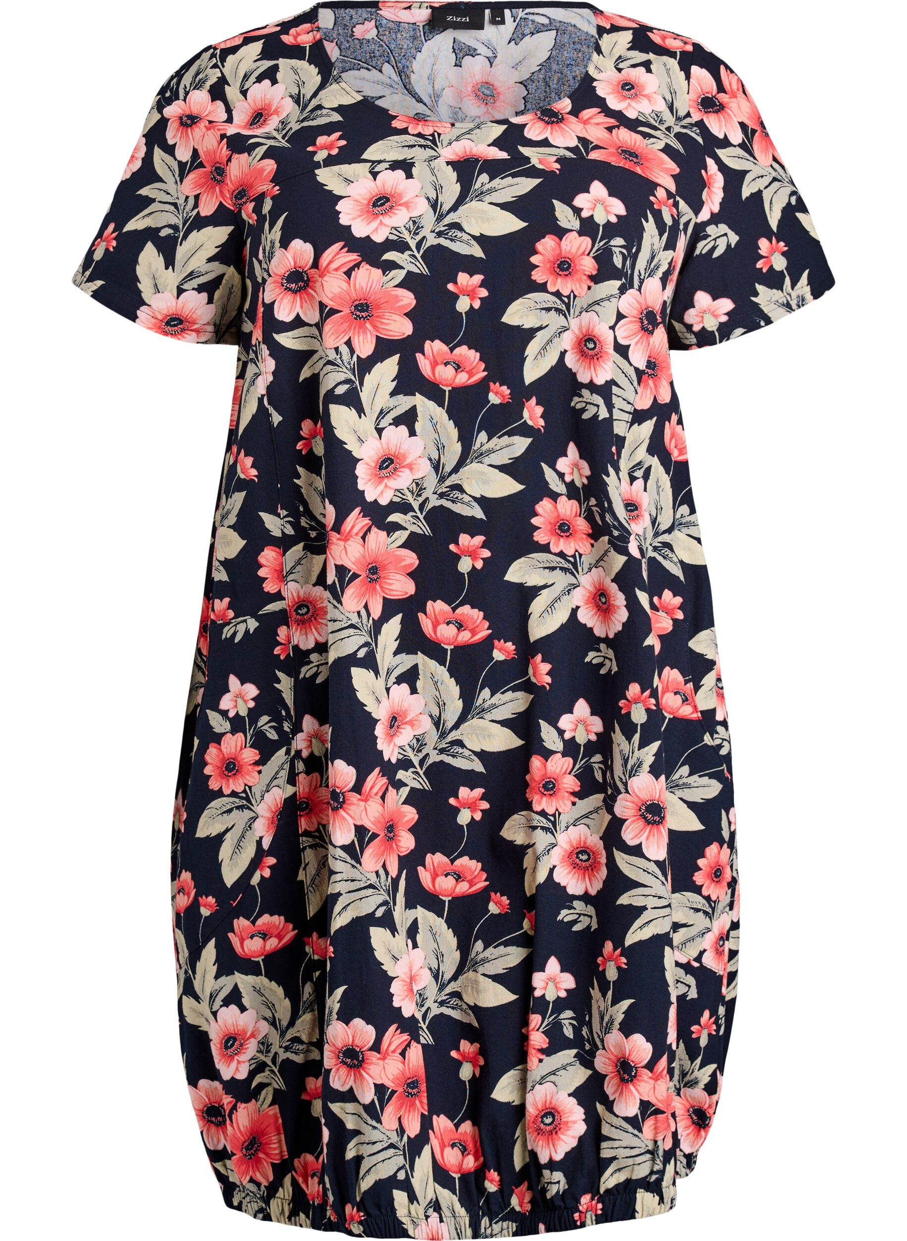 Short-sleeved cotton dress with print