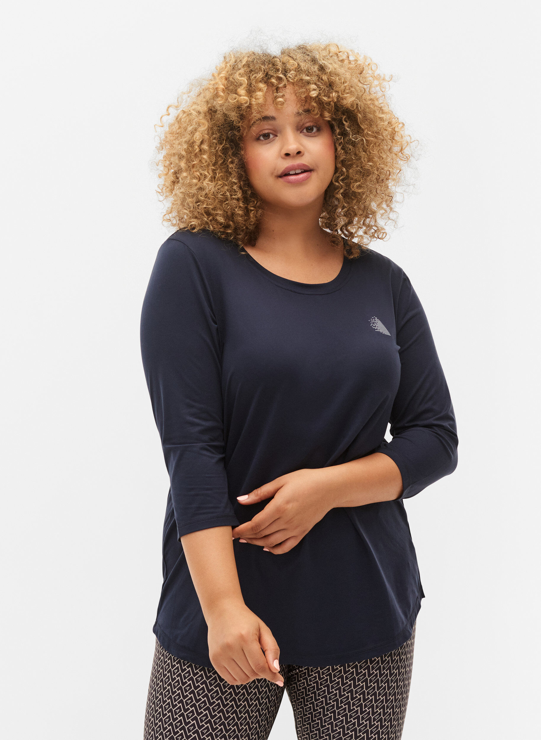 Workout top with 3/4 sleeves, Blue, Model