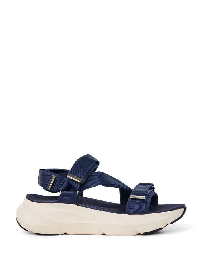 Comfortable sandal with Velcro and arch support, Blue, Packshot image number 0