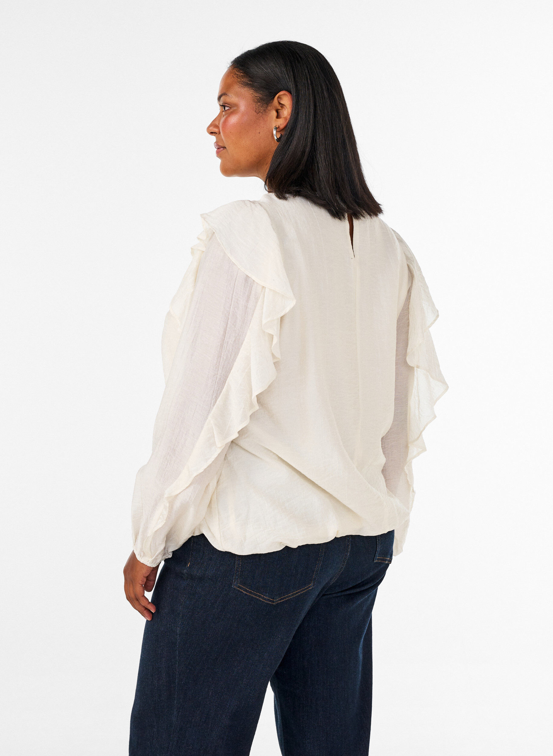 ZizzifashionBlouse with ruffles and balloon shape, Vanilla, Model image number 2