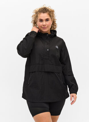 Hooded sports jacket with pockets, Black, Model image number 0