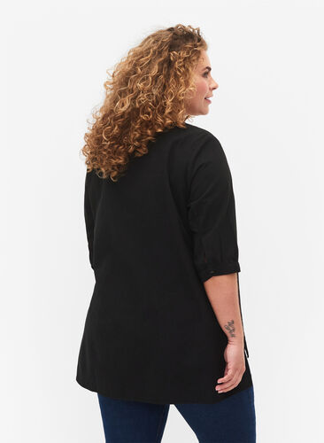 FLASH - Cotton blouse with half-length sleeves, Black, Model image number 1