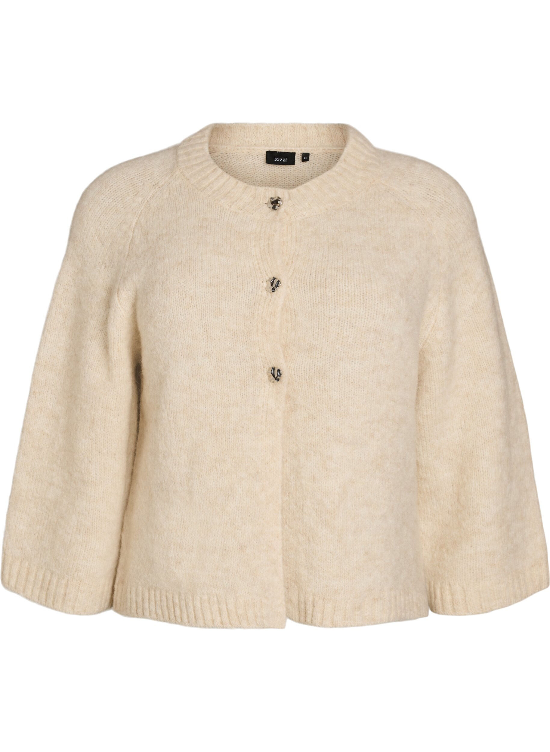 Wool blend cardigan with 3/4 sleeves