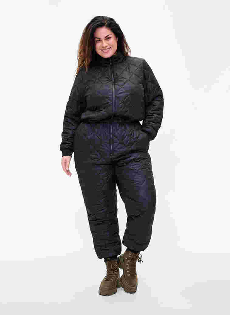 Quilted thermal jumpsuit with adjustable waist, Black, Model image number 0