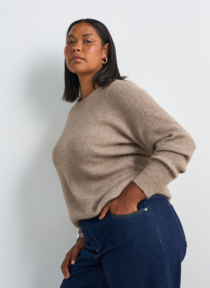 Melange knit blouse with round neck, Beige, Model image number 0