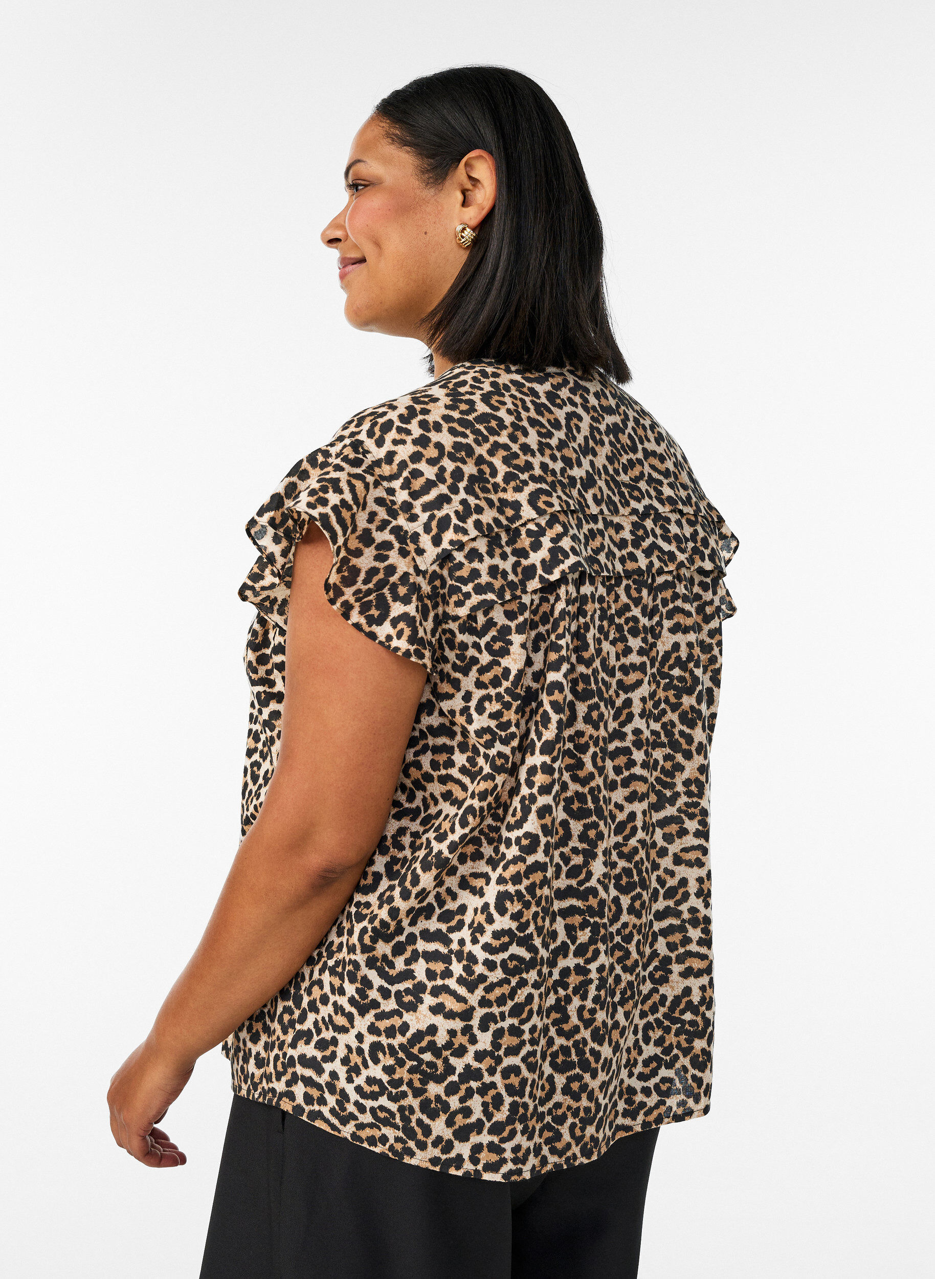 ZizzifashionSleeveless A-line cotton shirt blouse, Brown, Model image number 2