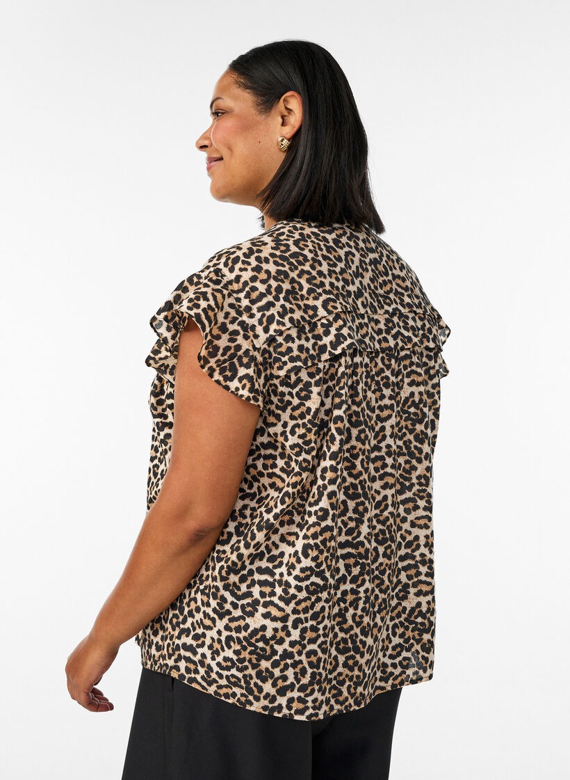Sleeveless A-line cotton shirt blouse, Brown, Model image number 2