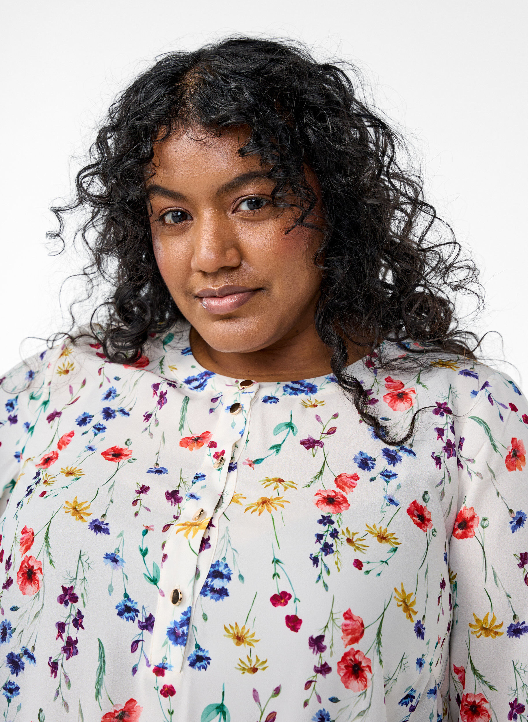 Zizzifashion Floral midi dress with 3/4 sleeves, Blue, Model image number 2