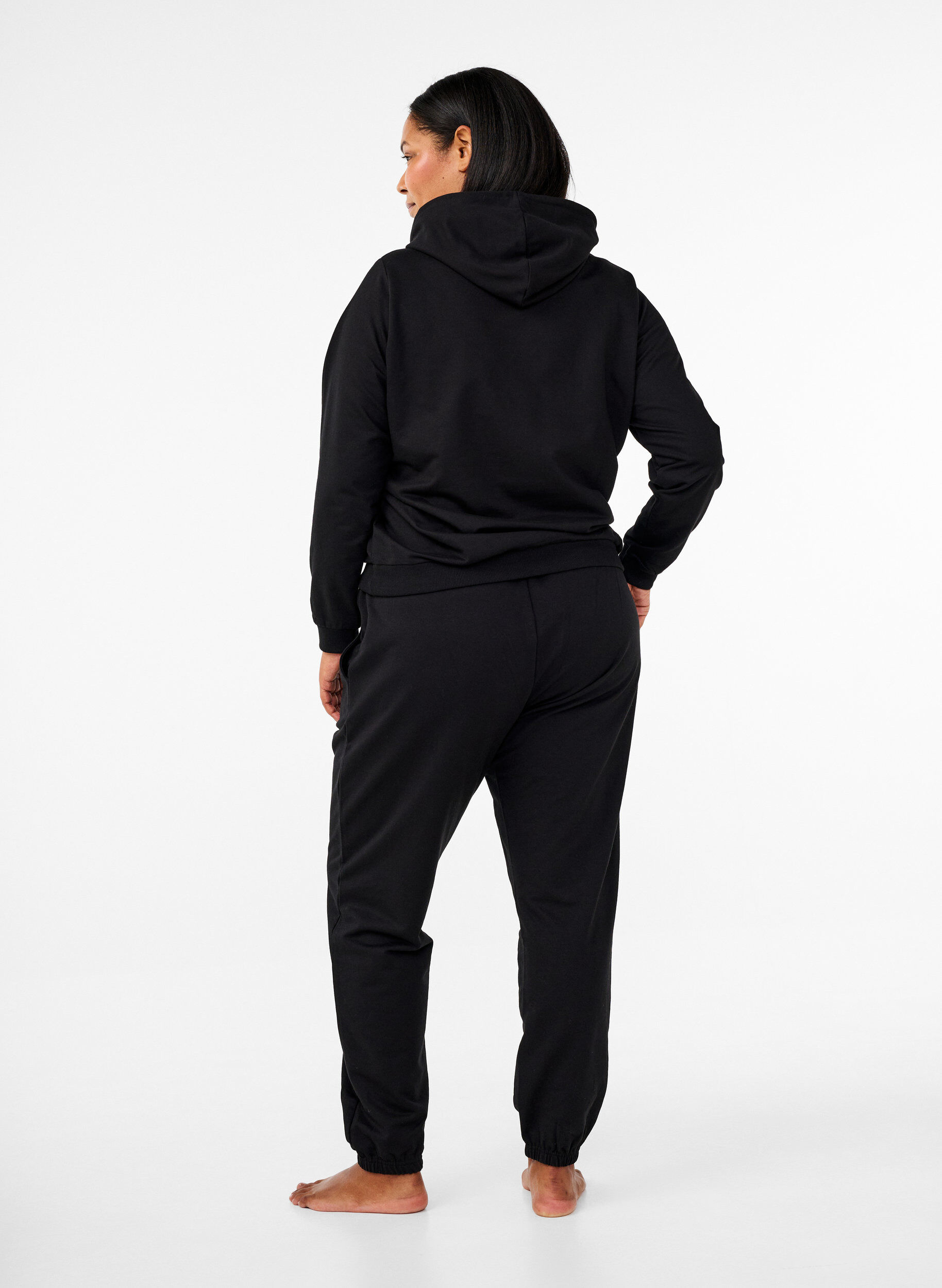 ZizzifashionSweatshirt with hood and print, Black, Model image number 2