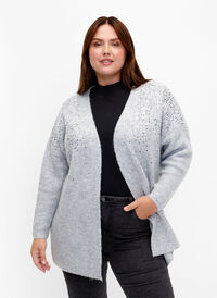 Knitted cardigan with sequins, Light Grey Melange, Model