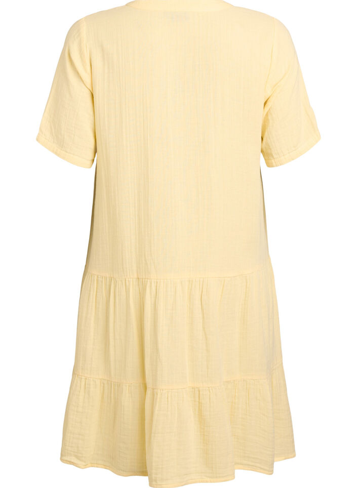 Short A-line dress in cotton muslin, Yellow, Packshot image number 1